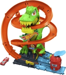 Hot Wheels City līkumotā trase Ugunsdzēsēju stacija ar T‑reksu