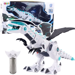 RC robot dinosaur with remote control, lights and sounds – white