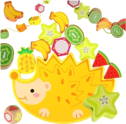 Montesori līdzsvara spēle no koka – ežuks ar vērtiem augļu klucīšiem