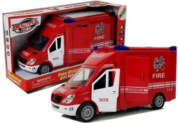 Ugunsdzēsēju auto ar inerci, gaismām un skaņām, atveramām durvīm