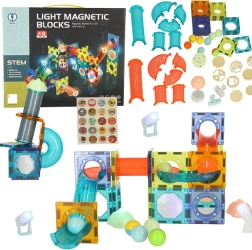 Magnētiskie būvklucīši ar spīdošu lodīšu trasi – 49 gab.