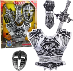 Liela bruņinieka komplekta maska bruņas zobens aizsargs sudrabains