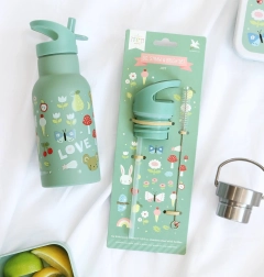 A Little Lovely Company aizvāku, birstītes un salmiņa komplekts nerūsējošā tērauda pudelei 350 ml – Radost