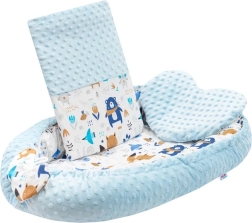 Luksusa bērnu ligzdiņa ar spilventiņu un sedziņu no Minky, zila – New Baby