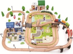 2Kids Toys koka dzelzceļa trase Pilsēta un ciems 200 detaļas