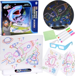 3D maģiskā zīmēšanas tāfele ar LED apgaismojumu, flomāsteriem un 3D brillēm