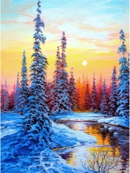 Dimanta gleznošana – Upe ziemā 30x40 cm