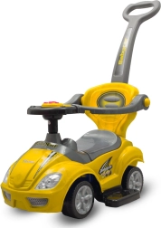 Bērnu stumjamā mašīnīte 3 vienā ar vadības stieni BABY MIX Mega Car – dzeltena