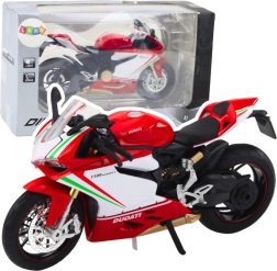 Metāla sporta motocikls 1:12 ar gaismām un skaņām – sarkani-balts