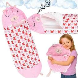 Bērnu ceļojumu guļammaiss 2 vienā ar spilvenu 125 × 50 cm – rozā