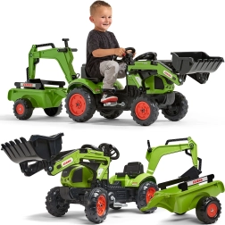 Pedāļu traktors ar piekabi un iekrāvēju CLAAS ARION no 2 gadu vecuma