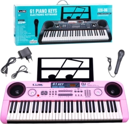 Elektroniskais taustiņinstruments ar 61 taustiņu, mikrofonu un USB – Rozā