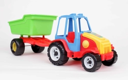 Plastmasas traktors ar apgāžamu piekabi bērniem