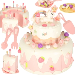 Divstāvu dzimšanas dienas kūka ar mūziku un gaismām, rozā, 16 daļas