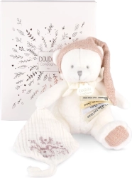 Dāvanu komplekts: rozā doudou lācītis ar knupīša turētāju un sedziņu 20 cm