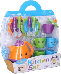 Krāsaina tējas trauku komplekts ar sejiņām bērniem