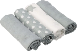 Kokvilnas muslīna autiņi NEW BABY Softy ar apdruku 70 × 70 cm, 4 gab., pelēki-baltā krāsā