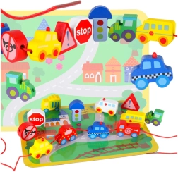 Wooden Lacing Blocks – Vehicles and Traffic Signs with Play Mat