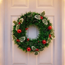 Christmas wreath with holly and decorative baubles, 40 cm