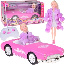 Rozā retro kabrio ar tālvadību un elegantu lelli