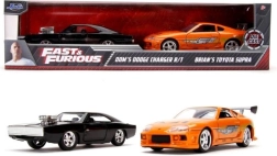 Metāla auto modeļi Ātrs un bez žēlastības Twin Pack Toyota Supra un Dodge Charger 1:32