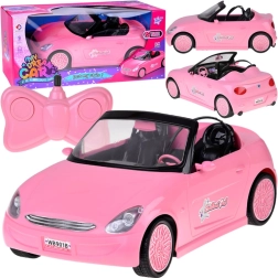 Rozā RC kabriolets lellēm ar LED lukturiem un pulti