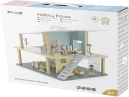 Koka brīvdienu leļļu māja ar terasi