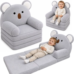 2-in-1 Fold-Out Kids Armchair Koala, Grey