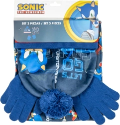 Bērnu ziemas komplekts SONIC – cepure ar bumbuli, cimdi un kakla sildītājs