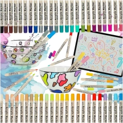 Akrila marķieri tekstilam, akmenim un stiklam – komplekts ar 48 krāsām