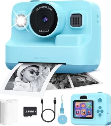 Kids’ instant camera with printer and video, 3 paper rolls, pink