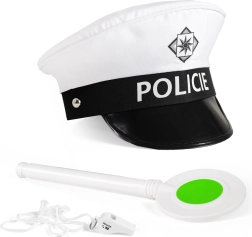 Ceļu satiksmes policista komplekts ar cepuri, plāksnīti un svilpi