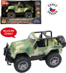 Militārais džips ar inerces piedziņu, gaismām un čehu ekipāžas skaņām 1:16