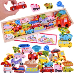 Liela koka alfabēta transportlīdzekļu komplekts – 27 detaļas, puzle un šķirošana