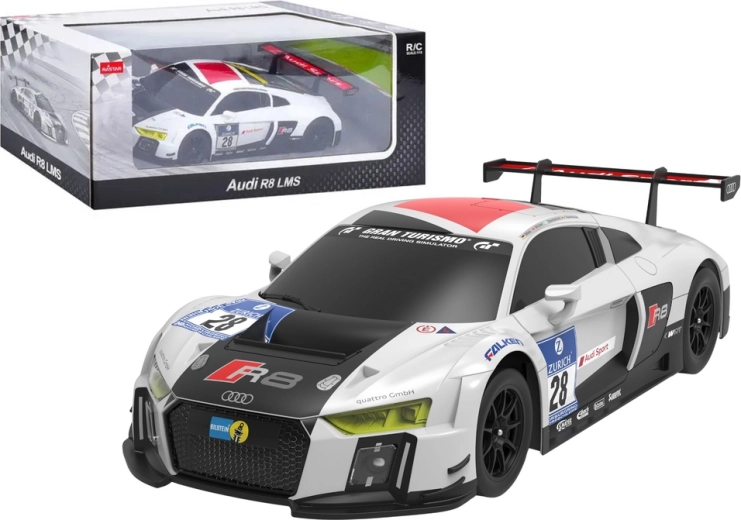 RC auto 1:24 sporta AUDI R8 LMS, baltā–melnā