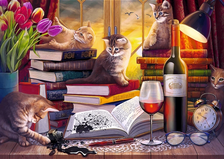 Puzzle 2000 – cat evening trefl