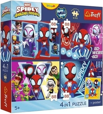 Trefl Spidey and His Amazing Friends – 4×88-piece puzzle set with poster