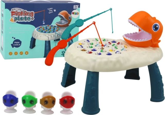 Skill game: fishing for little fish – dinosaur table, orange