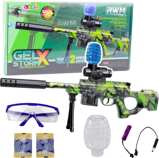 AWM karabīne gēla ūdens lodītēm, zaļa, ar aizsargbrillēm, 61 cm