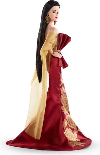 Festive red gown with gold details