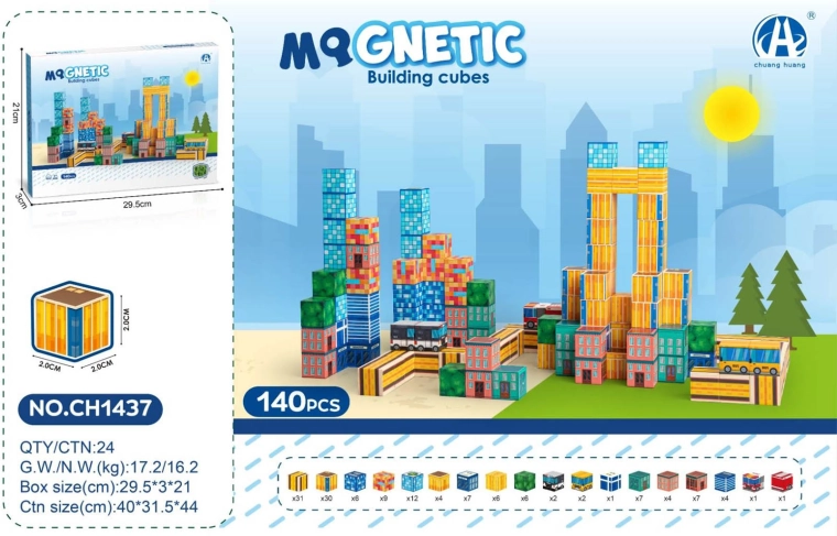 Magnetic 3D Blocks – City, set of 140 pcs