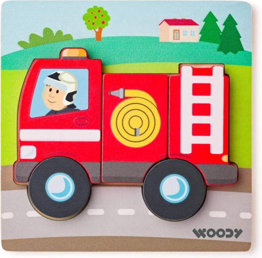 Woody Baby ieliekamā koka puzle ugunsdzēsēju auto 5 detaļas - 1 gab.