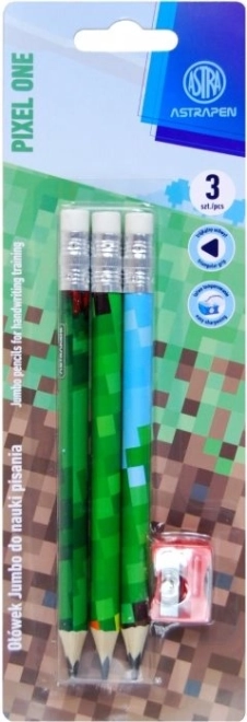 Trīsstūra HB zīmuļi ar asināmo ASTRA Pixel One, 3 gab.