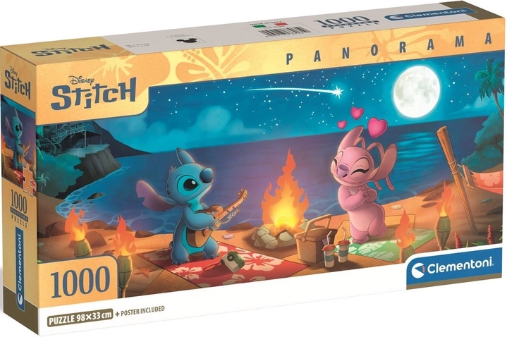 Panorāmas puzle Lilo & Stitch – nakts ugunskurs, 1000 gabaliņi