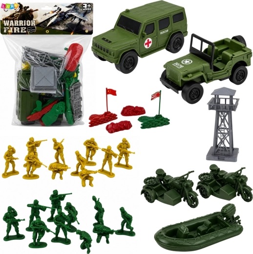 Military Set with Soldiers, Vehicles and Base, 46 Pieces