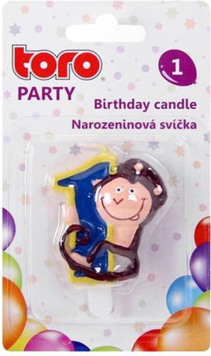 Tortes svecīte ar ciparu 1 un pērtiķīti TORO 5 cm