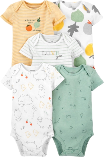 Carter's zīdaiņu bodiji ar īsām piedurknēm Veggies, neitrāli, 5 gab., izmērs 46