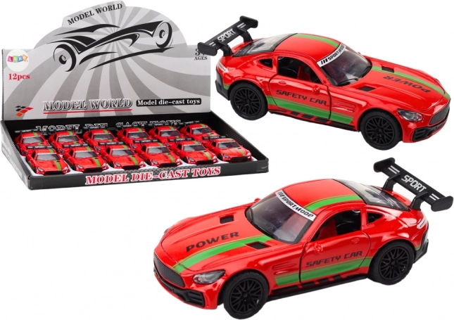 Metāla sporta auto 1:32 ar spoileru un figūriņu, sarkans ar skaņām un gaismām