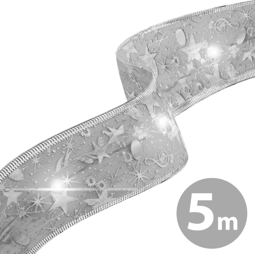 Ziemassvētku LED lente, sudraba, 5 m ar USB
