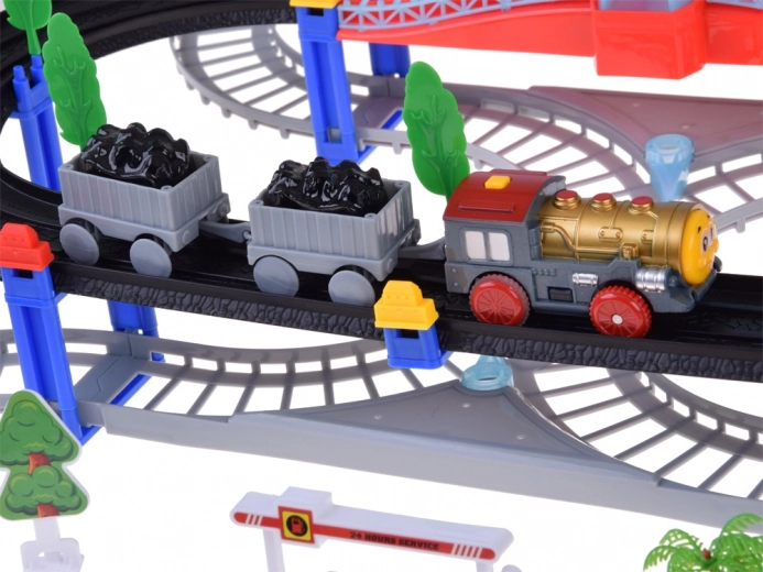 Lokomotīve ar vagoniem un reālistiskiem efektiem